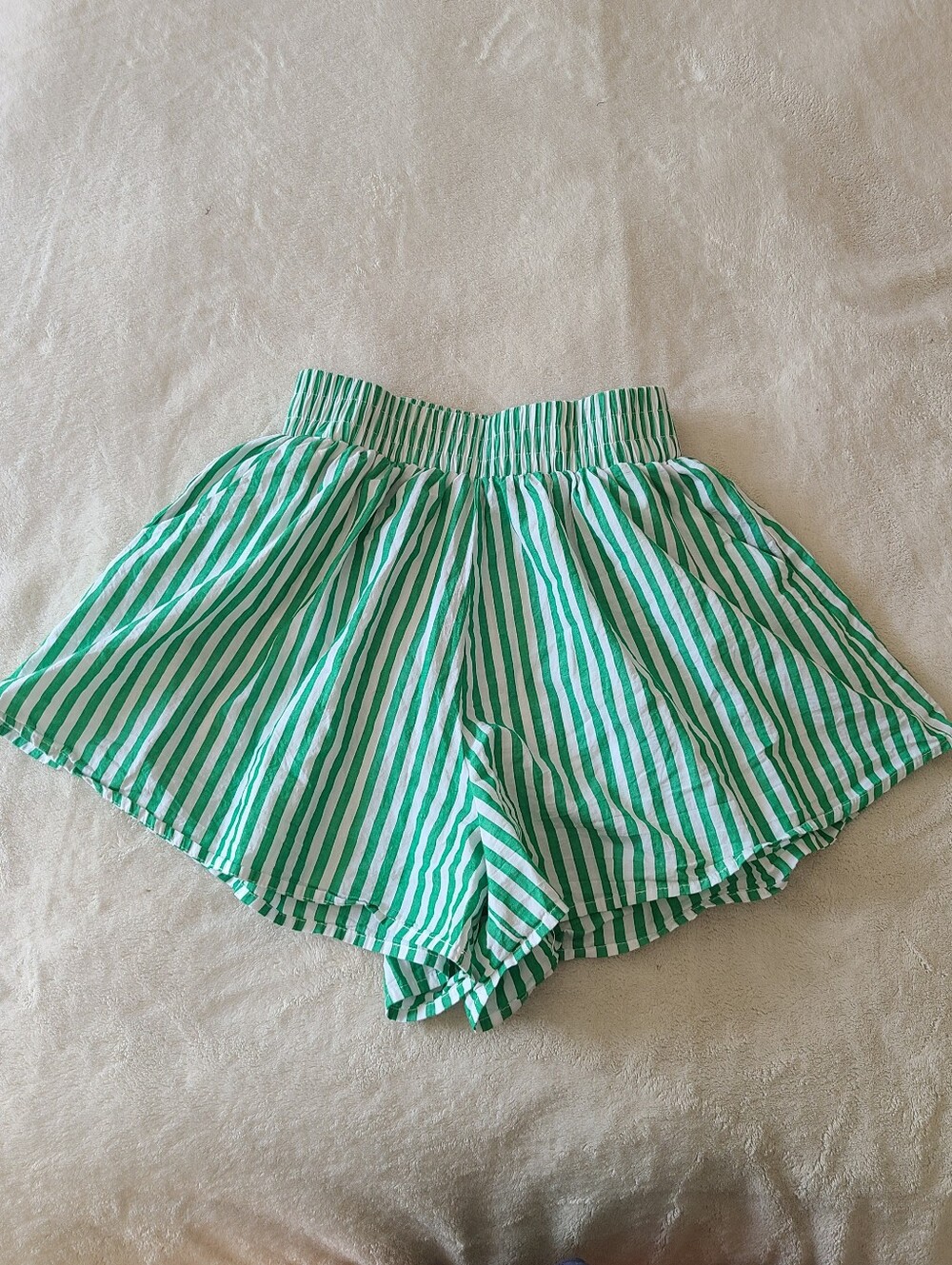 Lioness Green White Striped Women's Elastic Waist Shorts Cotton Size XS